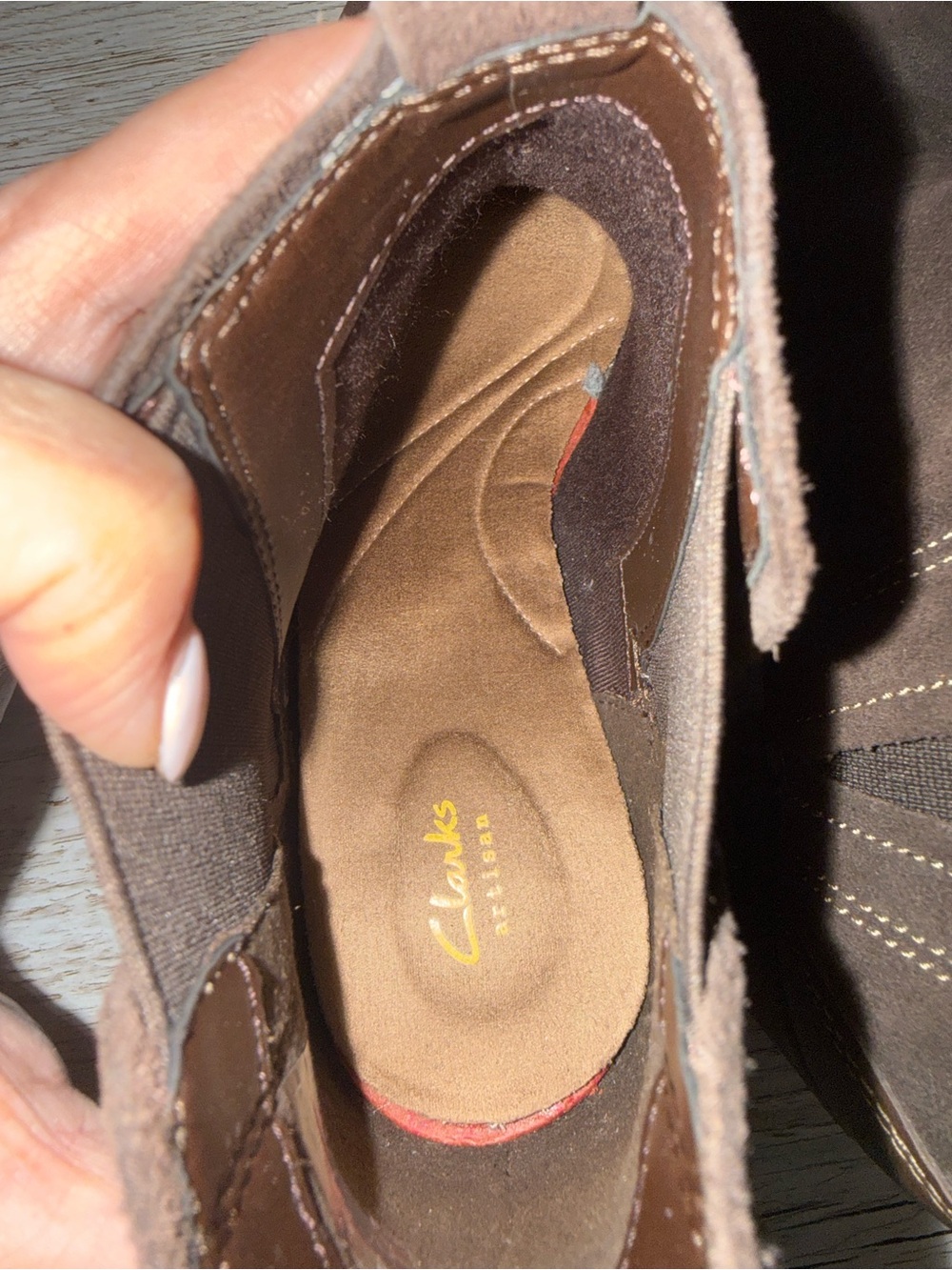 Clarks Artisan Maypearl Daisy Dark Brown Suede Booties - Size 7.5 - Picture 7 of 8